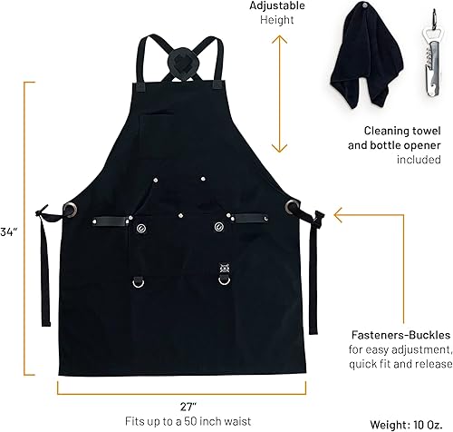 Miniatura 4 de GRILLNOVATIONS Delantal de chef de cocina para hombres y mujeres con bolsillos, profesional, hecho para cocinar, servidores, barbacoa, parrilla