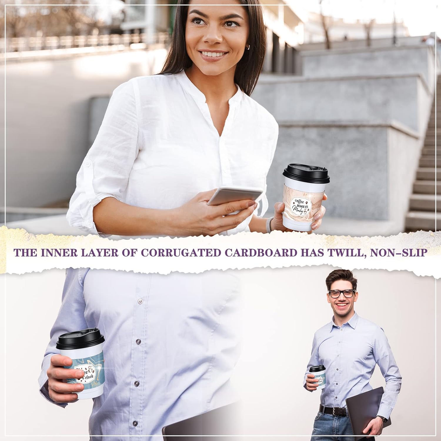 Eaasty 500 Pcs Coffee Sleeves Disposable Paper Coffee Cup Sleeves for 12 and 16 oz Corrugated Cup Paper Jacket Hot Chocolate Cocoa Tea or Cold Beverages(Marble Style) - Image 5