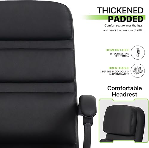 Miniatura 7 de Magshion Silla de oficina ejecutiva, silla de oficina grande y alta con reposapiés, de cuero de PVC negro, giratoria, de gestión de 90 a 135,