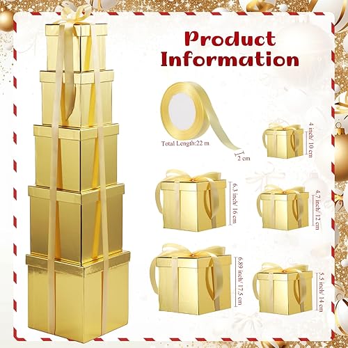 Miniatura 2 de Cholemy Caja de regalo de 5 piezas con tapa y cinta, 5 tamaños mixtos cuadrados anidados tarjeta de recuerdo, cajas de regalo, caja de regalo, cajas