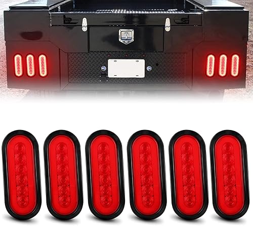 Miniatura 13 de 2 luces de freno traseras ovaladas de 6 pulgadas, color rojo, 6 LED, luces de freno traseras para remolque lateral, para camioneta, RV, camión, con