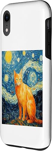 Vista 17 de iPhone 11 Divertido gato arte pintura amante de gato noche estrellada gato Van Gogh caso