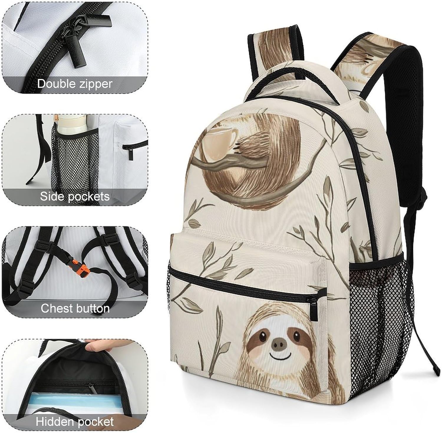 Sloth Drinking Coffee On Branches Unisex Backpack Casual Daypacks Lightweight Shoulders Bag for Camping Hiking Travel