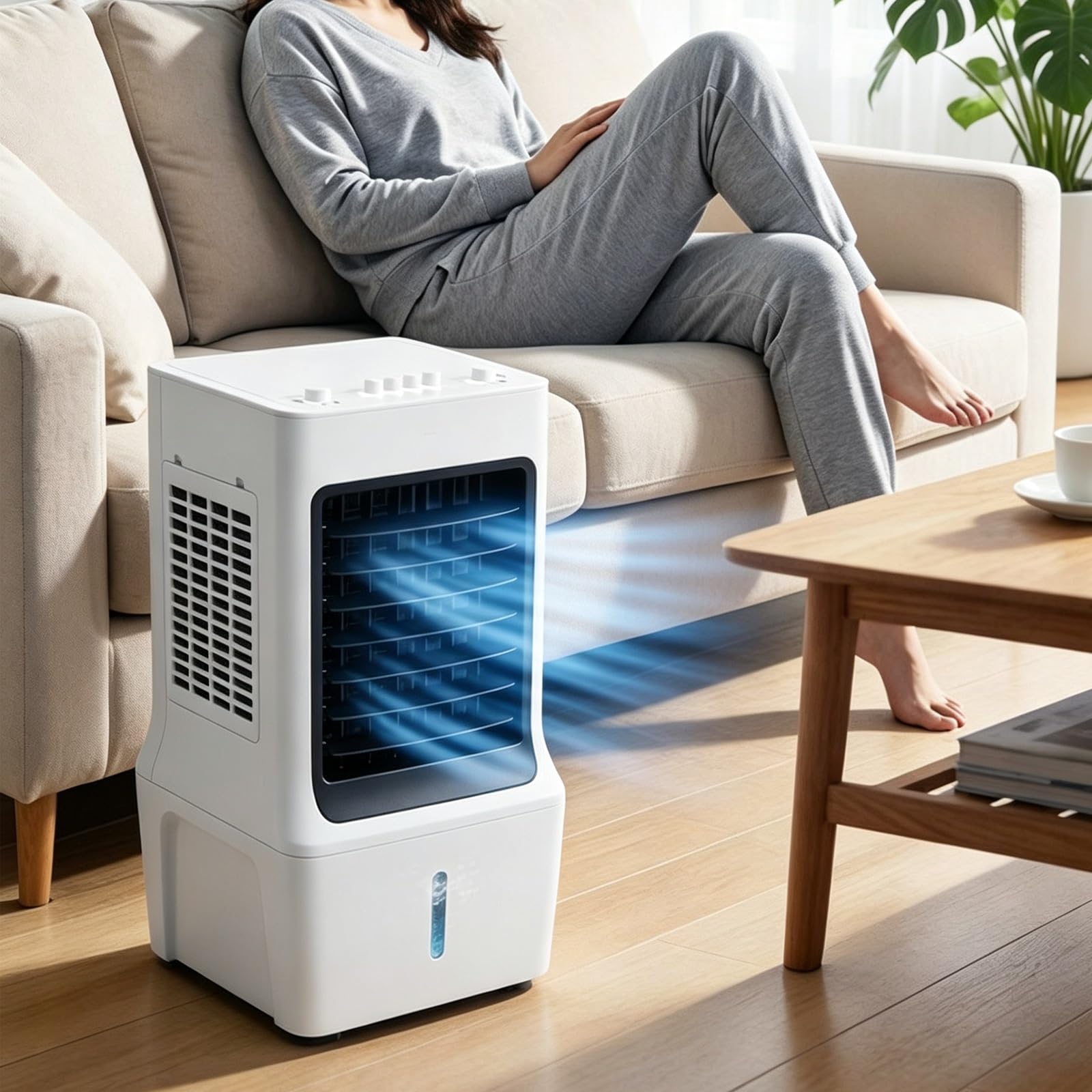 Condizionatore Portatile, Raffrescatore Evaporativo Silenzioso con 3 Velocità, Ventilatore di Raffreddamento Oscillante a 60° con Maniglia per Casa e Ufficio