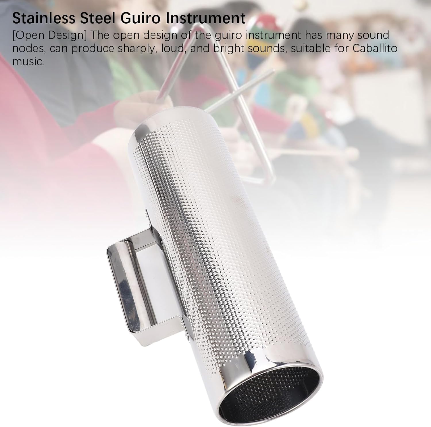 Stainless Steel Guiro Instrument, Metal Guiro Shaker with Scraper, Latin Percussion Instrument for Caballito Music, 32x10cm Open Design Guiro with Comfortable Handle for Jazz Bands