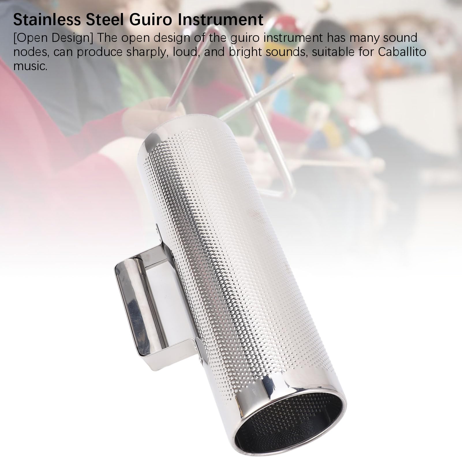 Stainless Steel Guiro Instrument Latin Percussion Metal Guiro Shaker with Scraper Percussion Instrument, Guira Dominicana