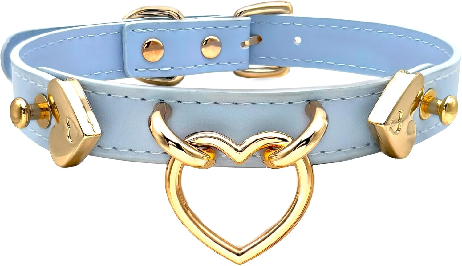 Handmade Leather O-Ring Choker Necklace for Women - Adjustable Punk Gothic Collar with Gold-Tone Accents