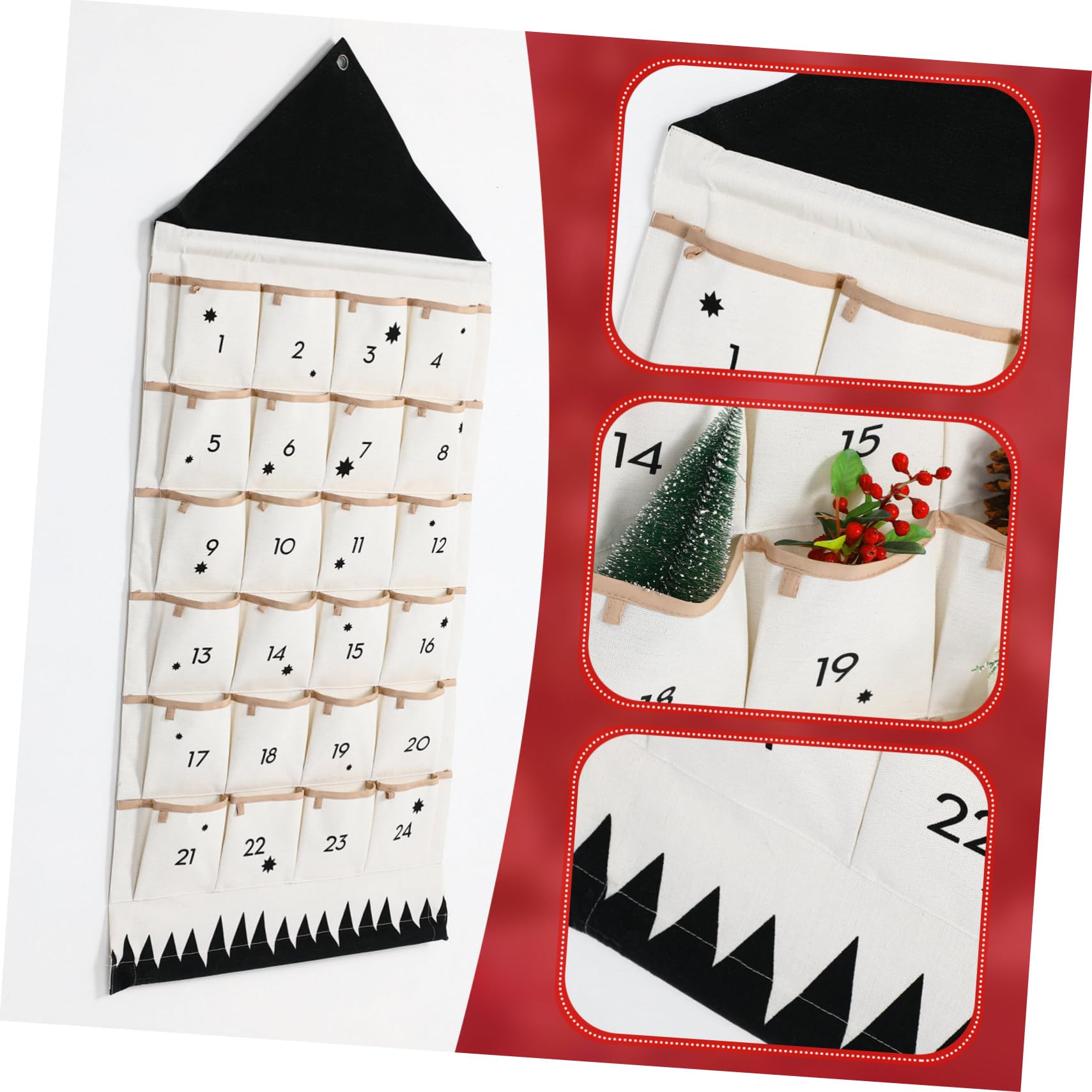 Weihnachtlicher Adventskalender Wandbeutel Fächer Baumwolle Mehrzweck Aufbewahrungstasche zum Hängen für Tür Wand Fenster Dekoration und Organisation