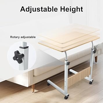 CROWNSHOP Height Adjustable Mobile Tables 40x60(70-80) cm Side Table