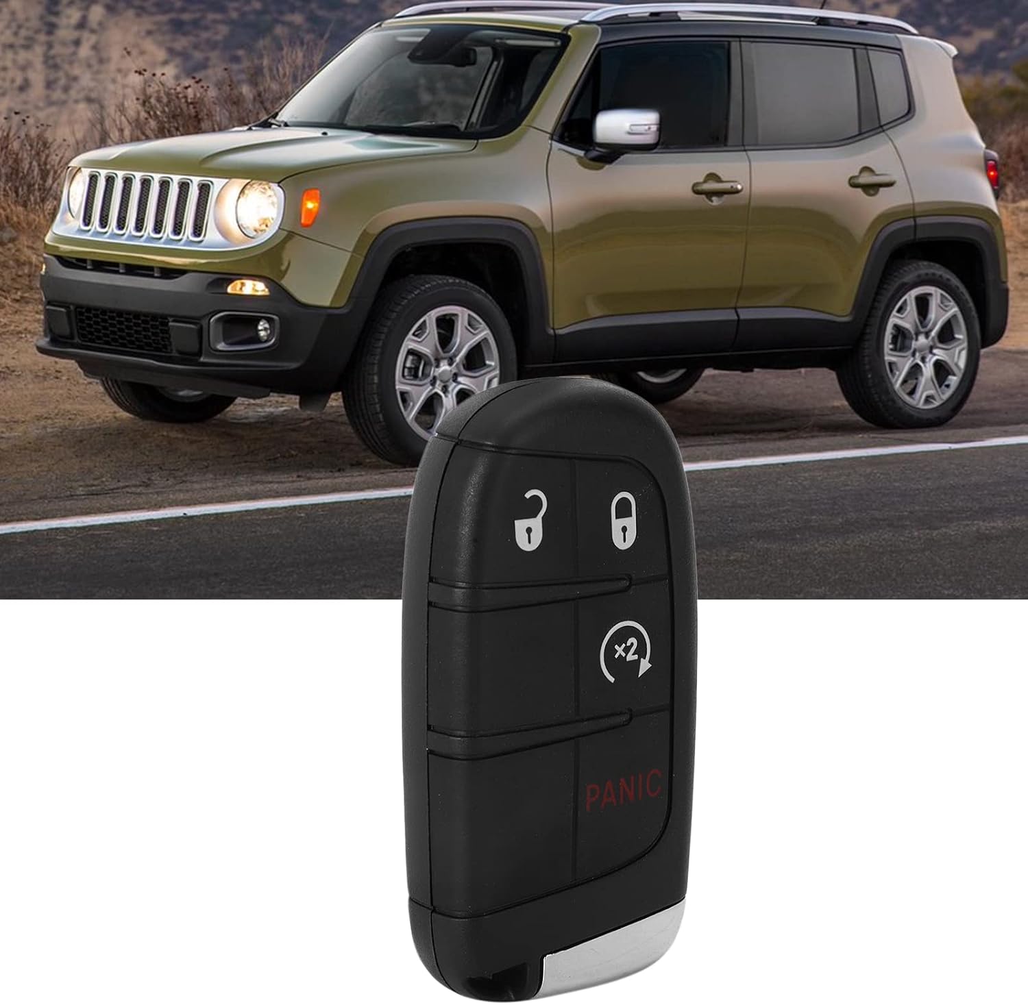 Car Key Fob Remote Control Fit for Renegade 2015-2020, Replaces OE 6MP33DX9AA, 4 Button Smart Key with 433MHZ Frequency, Original Circuit Board in New Case Providing Reliable