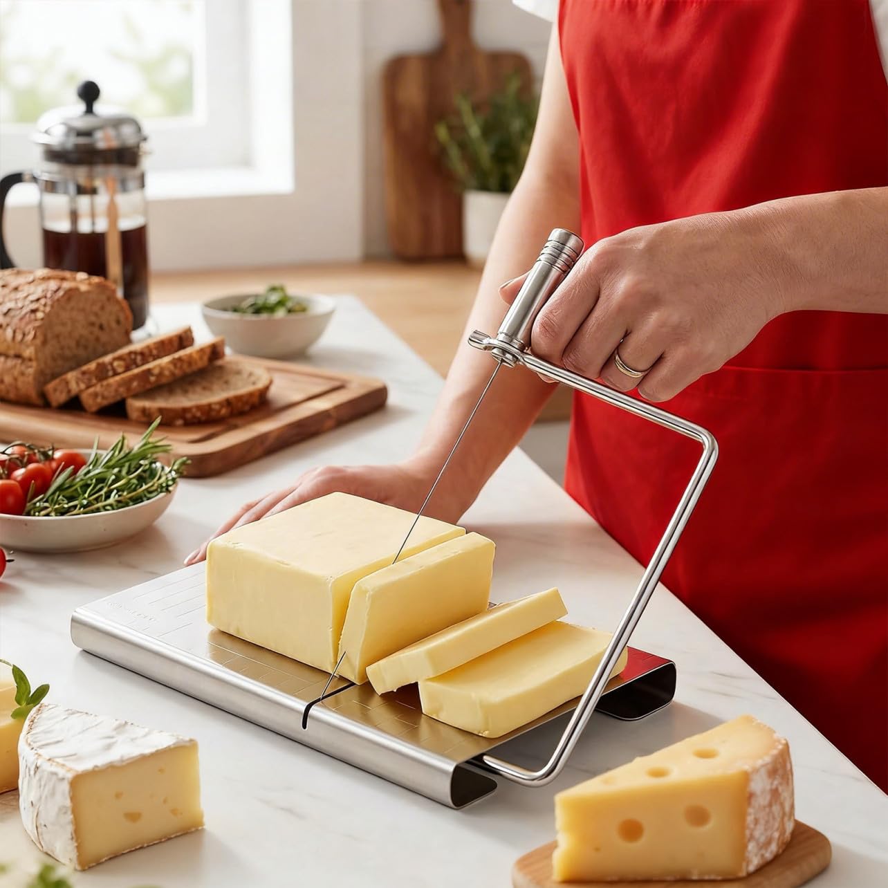 Housoutil 5 Stück Wiederverwendbarer Käseschneider aus Edelstahl mit Ergonomischem Griff Handbutterschneider und Käsehobel für Partys und Käseliebhaber
