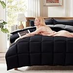 Decroom Lightweight Full Comforter Set with 2 Pillow Sham - 3 Pieces Set - Quilted Down Alternative Comforter/Duvet Insert for All Season - Black/Grey - Full Size