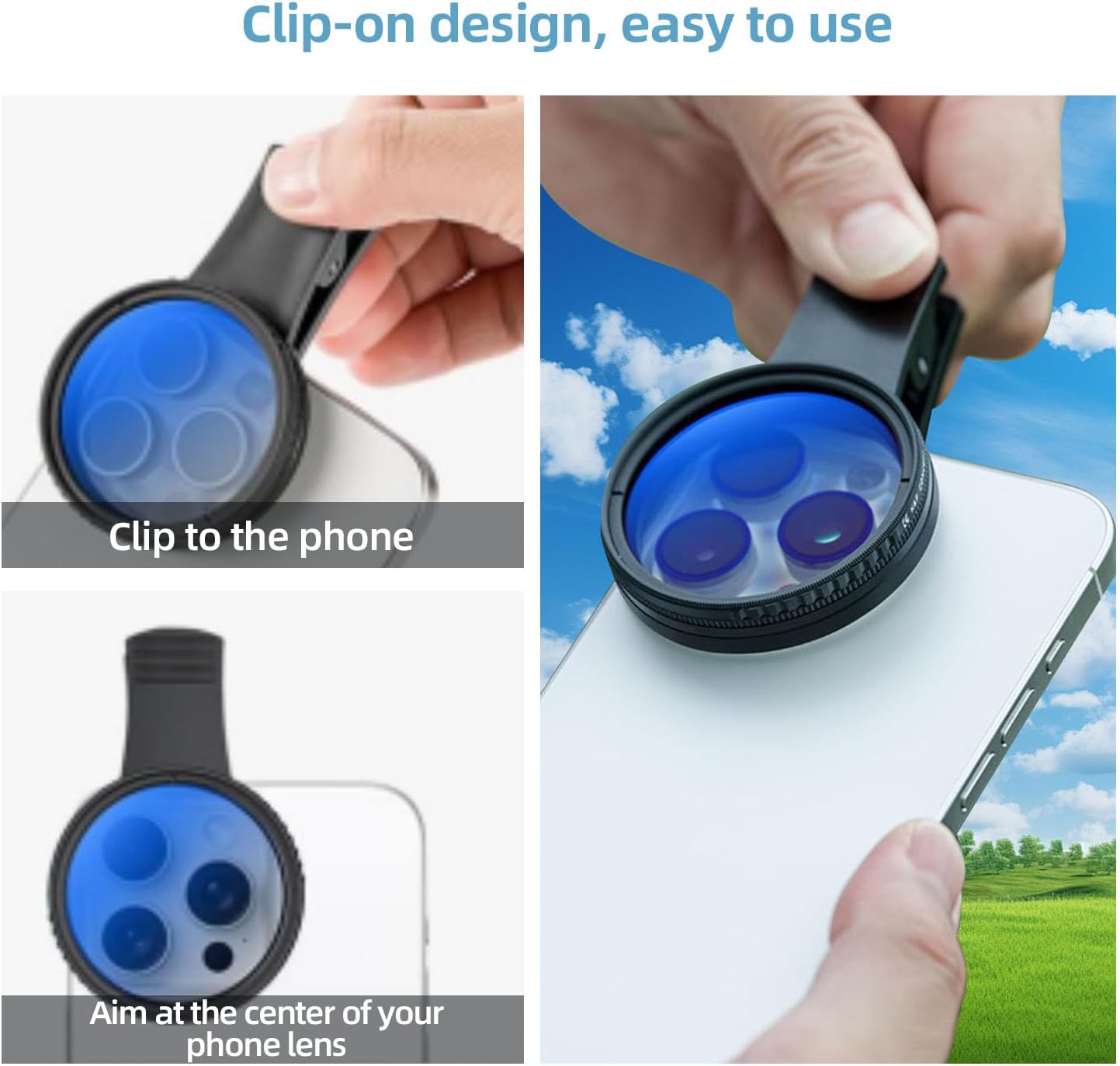 52mm Clip-on CPL Phone Camera Lens Filter Kit, Circular Polarizer Polarizing Filter, Compatible with Cell Phone