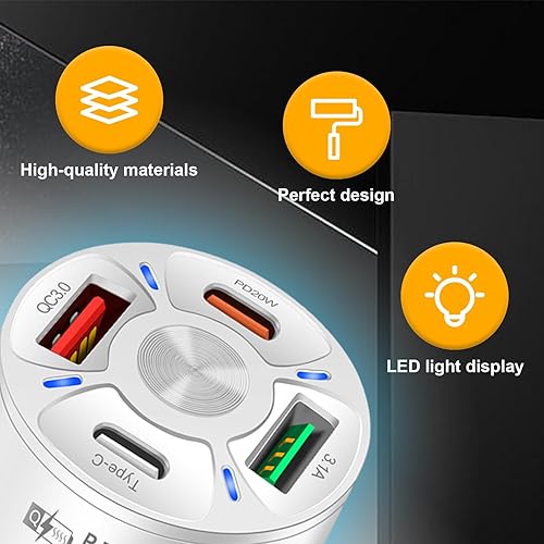 Miniatura 3 de Augeny Cargador de carga rápida para automóvil de 4 puertos, adaptador de encendedor de cigarrillos, carga automática súper rápida con QC 3.0, PD