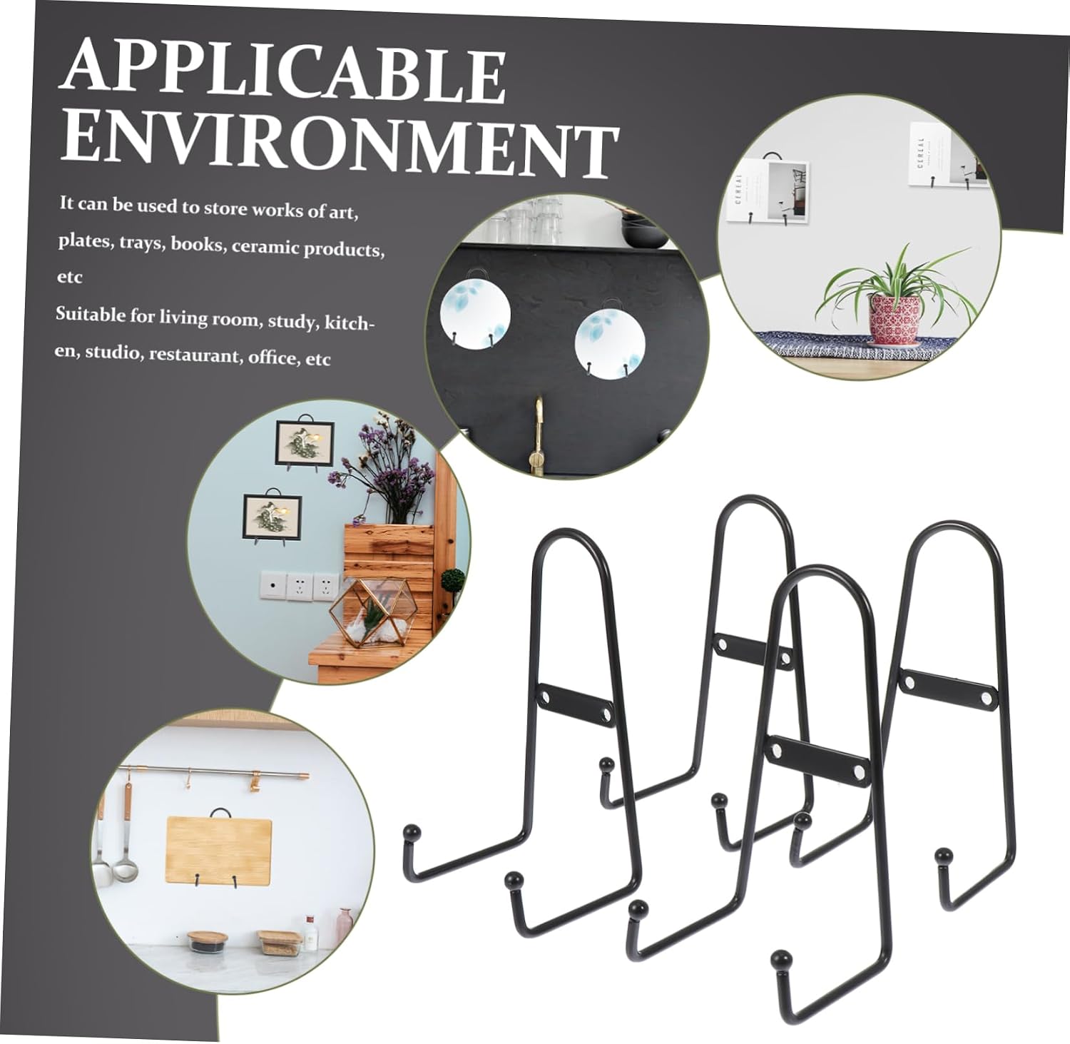 4pcs Metal Plate Display Stands for Dish Storage Metal Dish Holder for Home and Office Minimalist Design Vintage Style Easy to Use