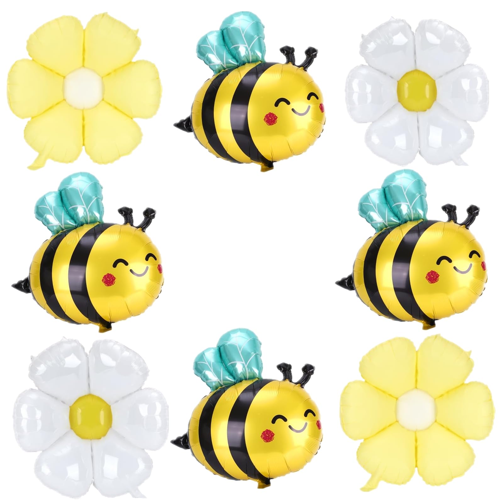 Bee Balloons and Daisy Flower Balloons – 8 Pcs Yellow and Black Bumble bee Foil balloons for Baby Shower, Bee Themed Birthday Party Decorations