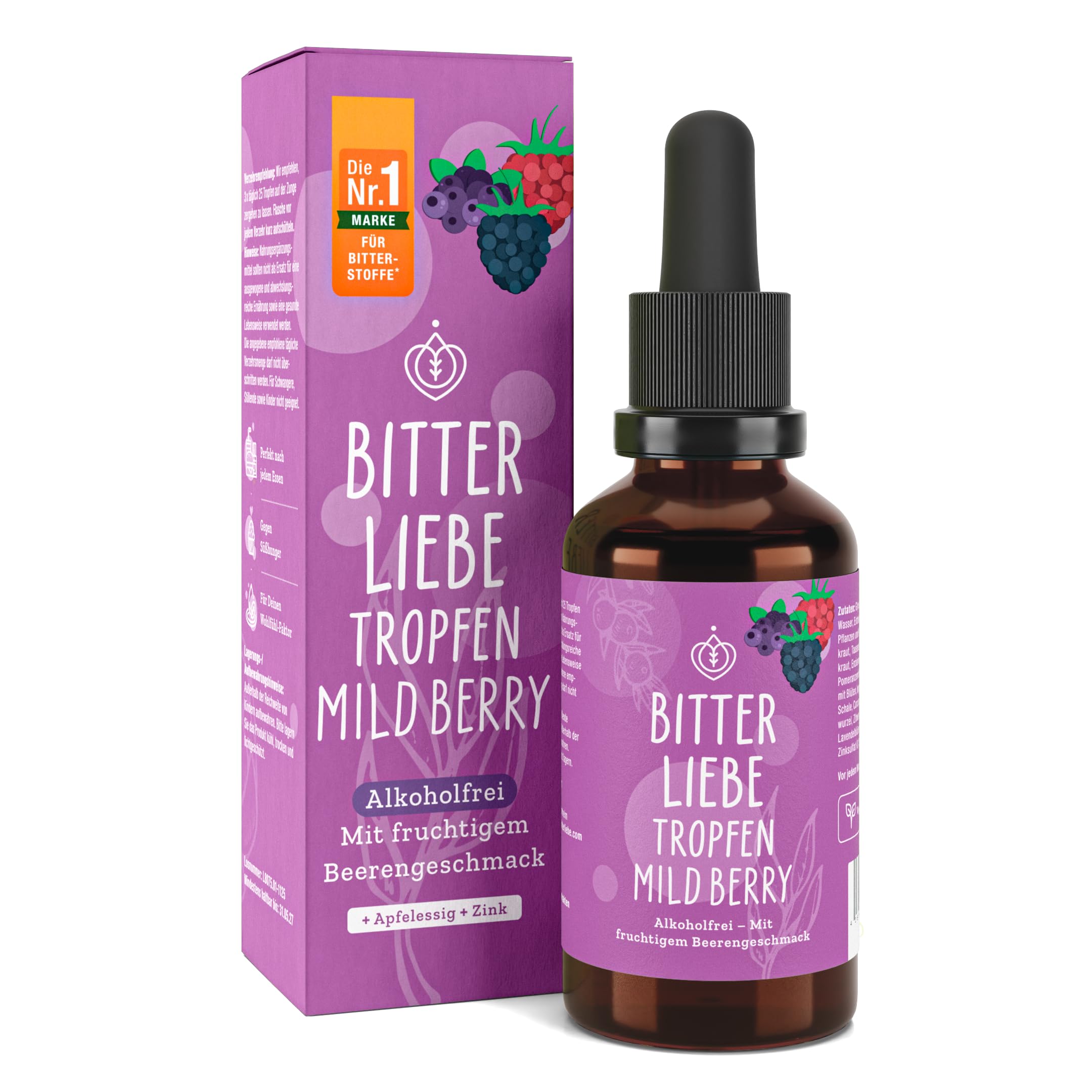 BitterLiebe Bittertropfen Mild Berry - alkoholfreie Bitterstoffe Tropfen mit Fruchtgeschmack
