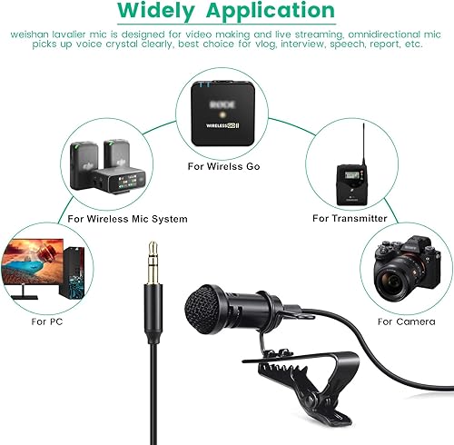 Vista 6 de weishan Media Mod Mic for GoPro HERO11 10 9 Black Action Camera, Lavalier Lapel Videomic Clip-on Microphone Compatible with GoPro Pro 3.5mm Mic