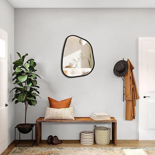 Miniatura 156 de Espejo de pared irregular de 26 x 18 pulgadas, espejo de baño grande asimétrico con marco de madera, espejos decorativos artísticos modernos