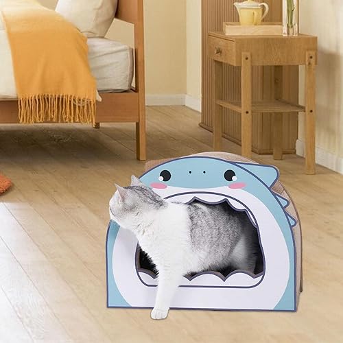 Miniatura 3 de Almohadillas rascadoras de cartón para gatos, refugio de cabaña, tablero rascador para gatos, caja rascador corrugada para gatos para moler garra,