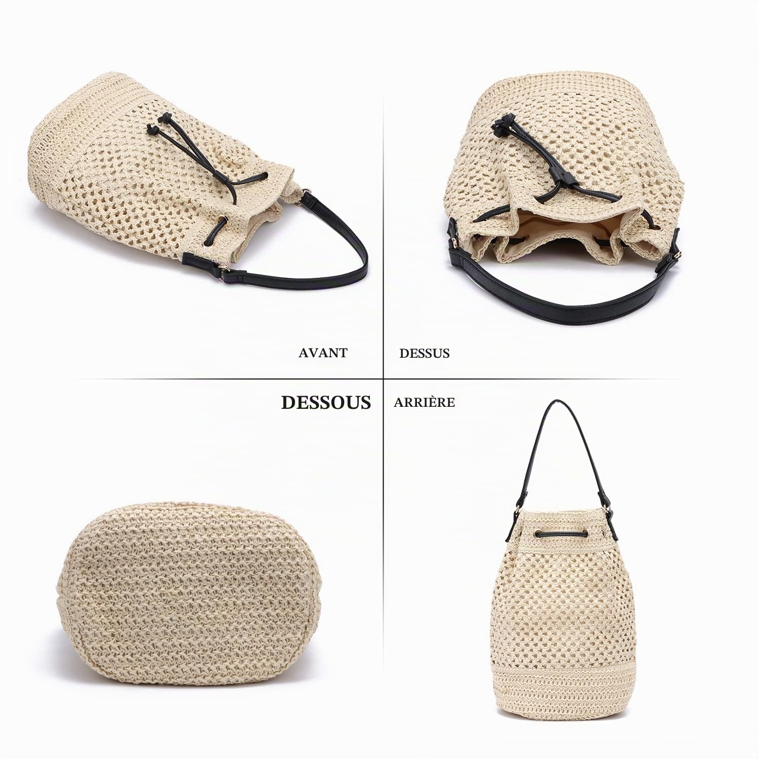 EVEOUT Sacs bandoulière Rétro Tissés Paille Femme Été Style bohème Grand Cabas Sacs portés épaule paille plage