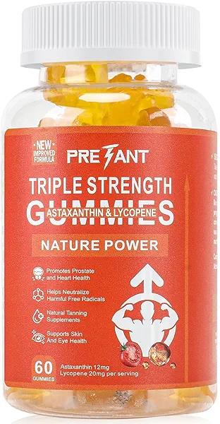 PRETANT- Prostate Health Supplements for Men, Astaxanthin + Lycopene Gummies – Antioxidant Supplement for Prostate & Heart Health, Natural Tanning Supplement, Eye & Skin Support – 30 Servings, Vegan