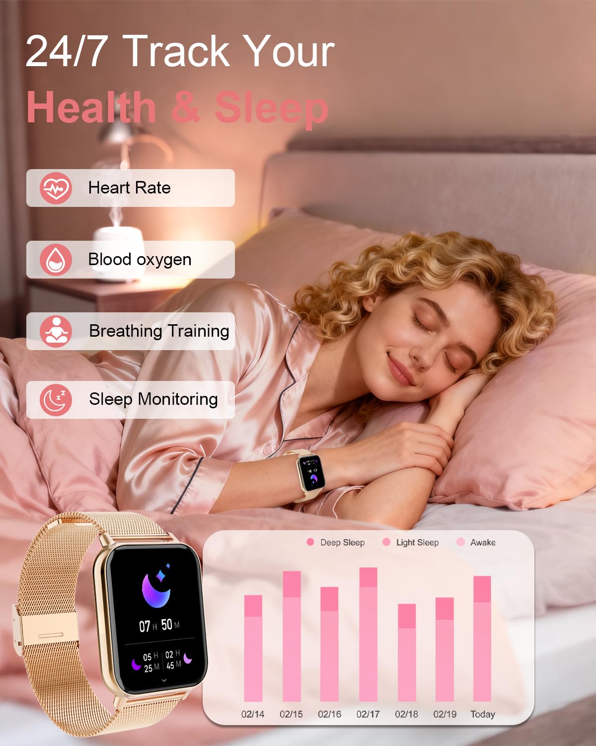 Smartwatch Donna Uomo con Chiamate e Notifiche Whatsapp, 1,85" Orologio Digitale Fitness Contapassi,120+ modalità Sportivo Smart Watch con Monitor Sonno/Cardiofrequenzimetro per iOS Android