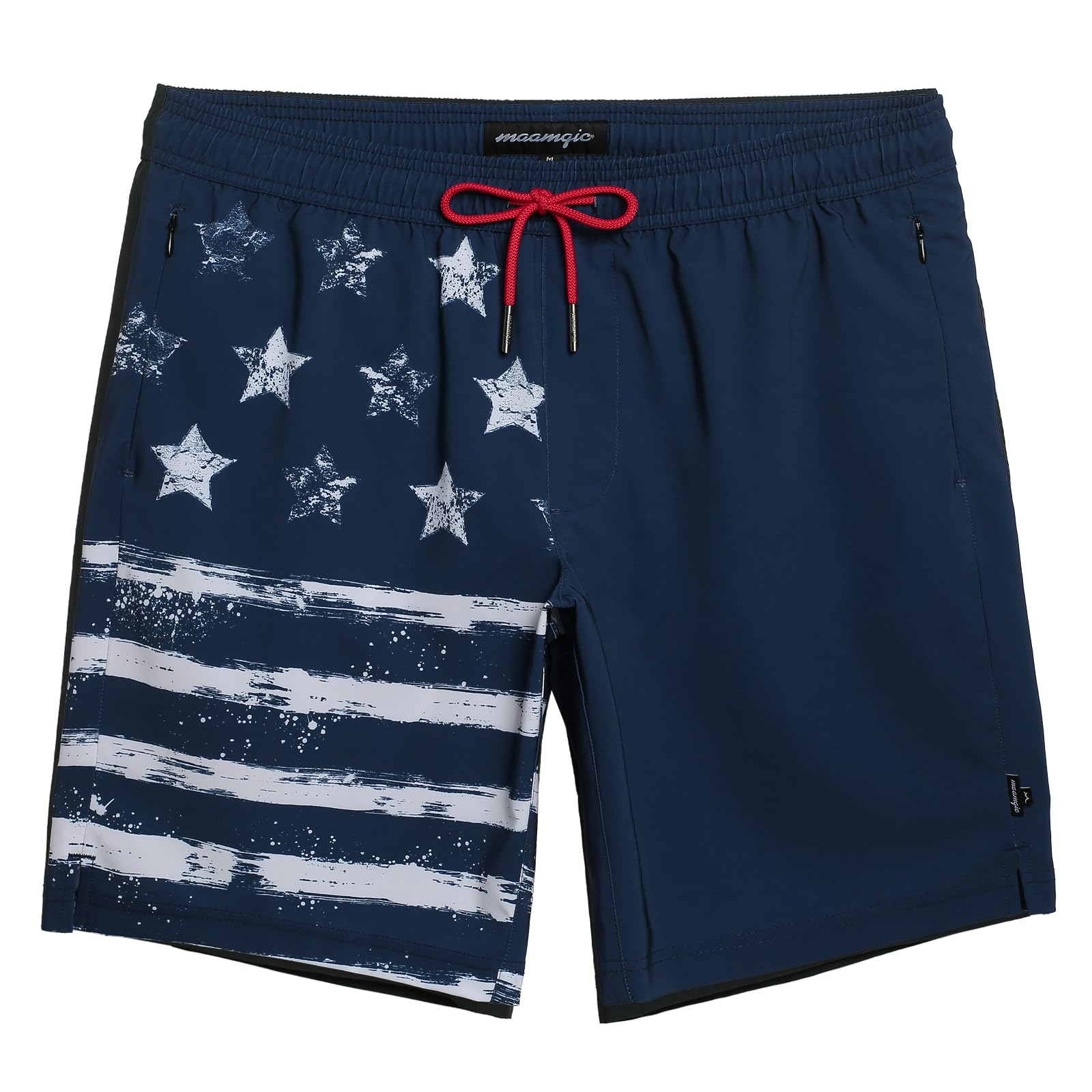 maamgic Mens Swim Trunks 9 Inch with Mesh Lining Bathing Suit Stretch Board Shorts with Zip Pockets for Swimming Shark