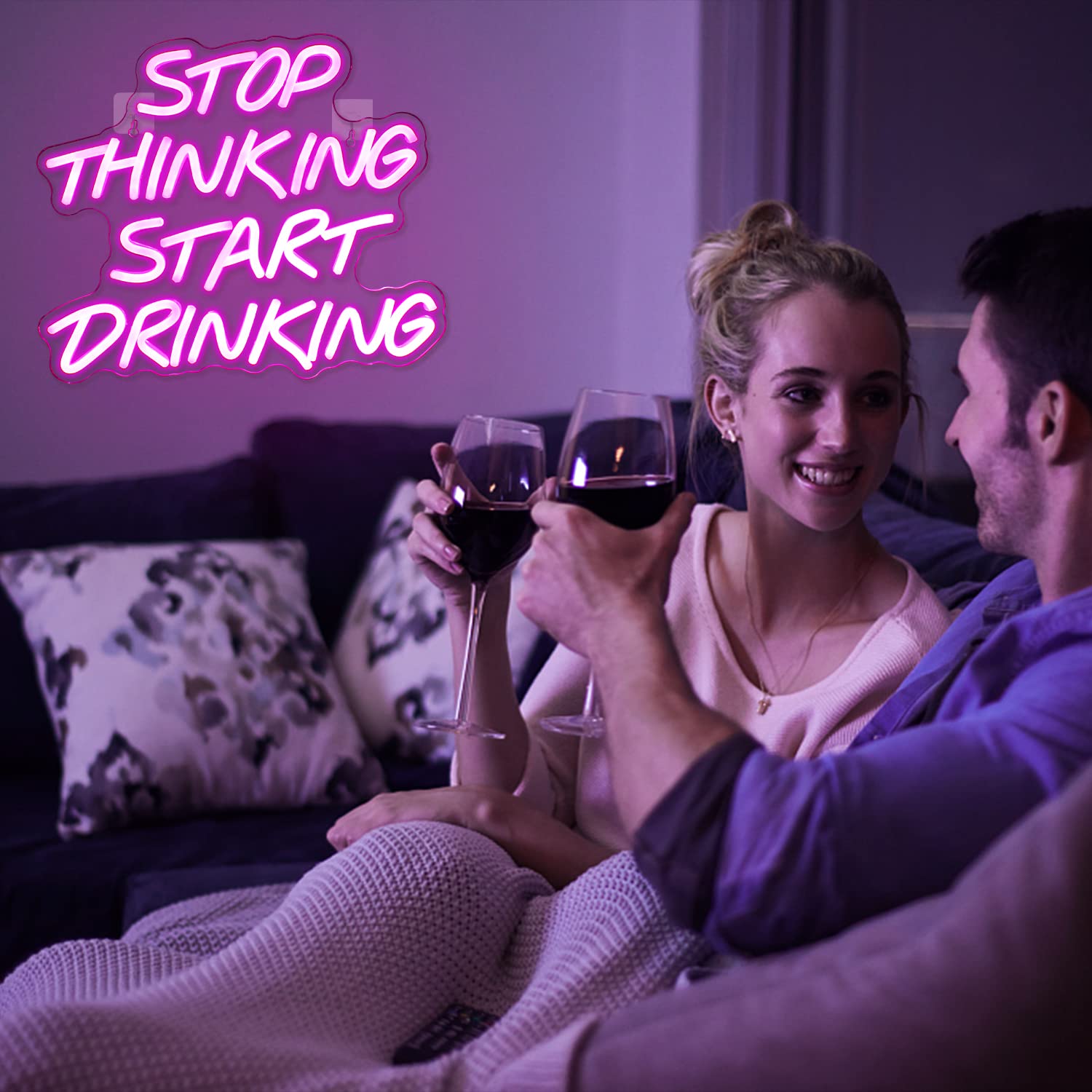 Looklight Stop Thinking Start Drinking Insegne Luminose Scritte Luminose Insegna al Neon per Bar Insegna LED Rosa da Bar Scritte Neon per Negozi Caffè Birra Domestica Ristorante