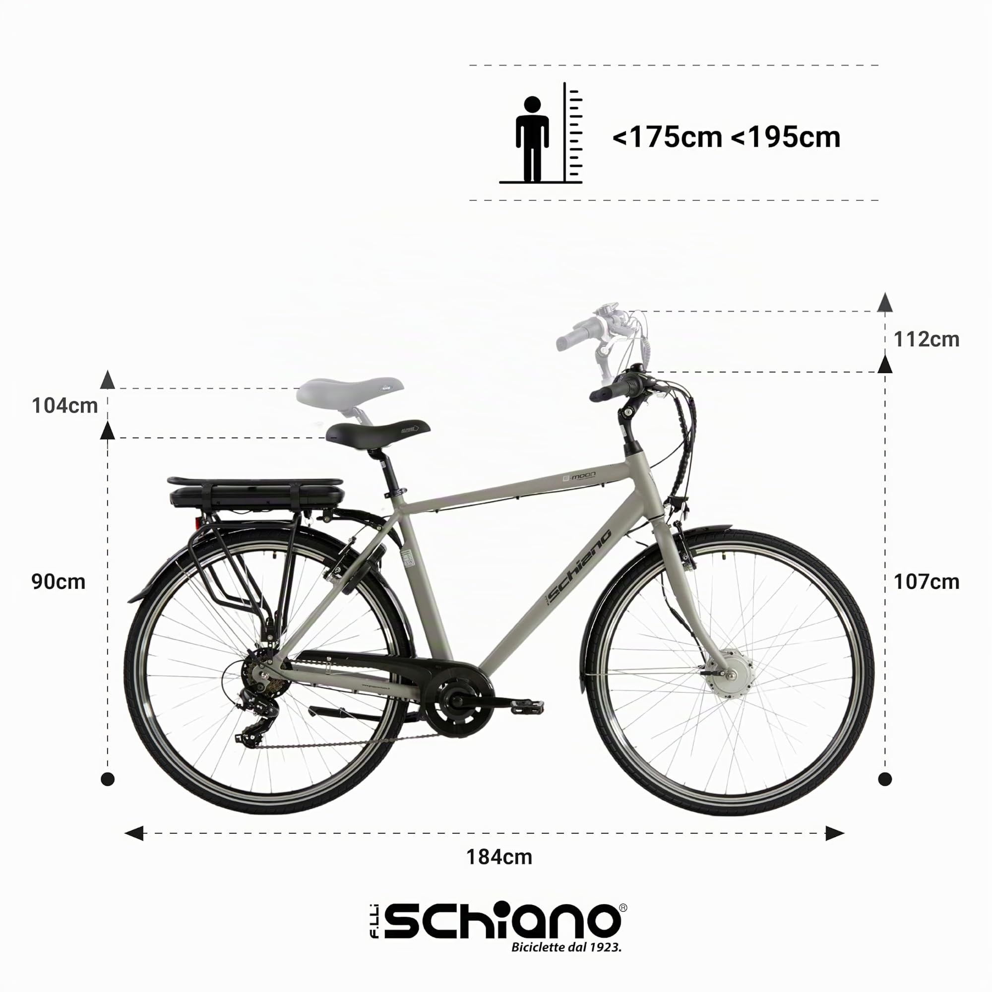F.lli Schiano E-Moon, Bici Elettrica da Città 28 Inches per Adulti, 36V 13Ah Batteria Rimovibile, Motore 250W 40Nm, City Ebike, Grigio
