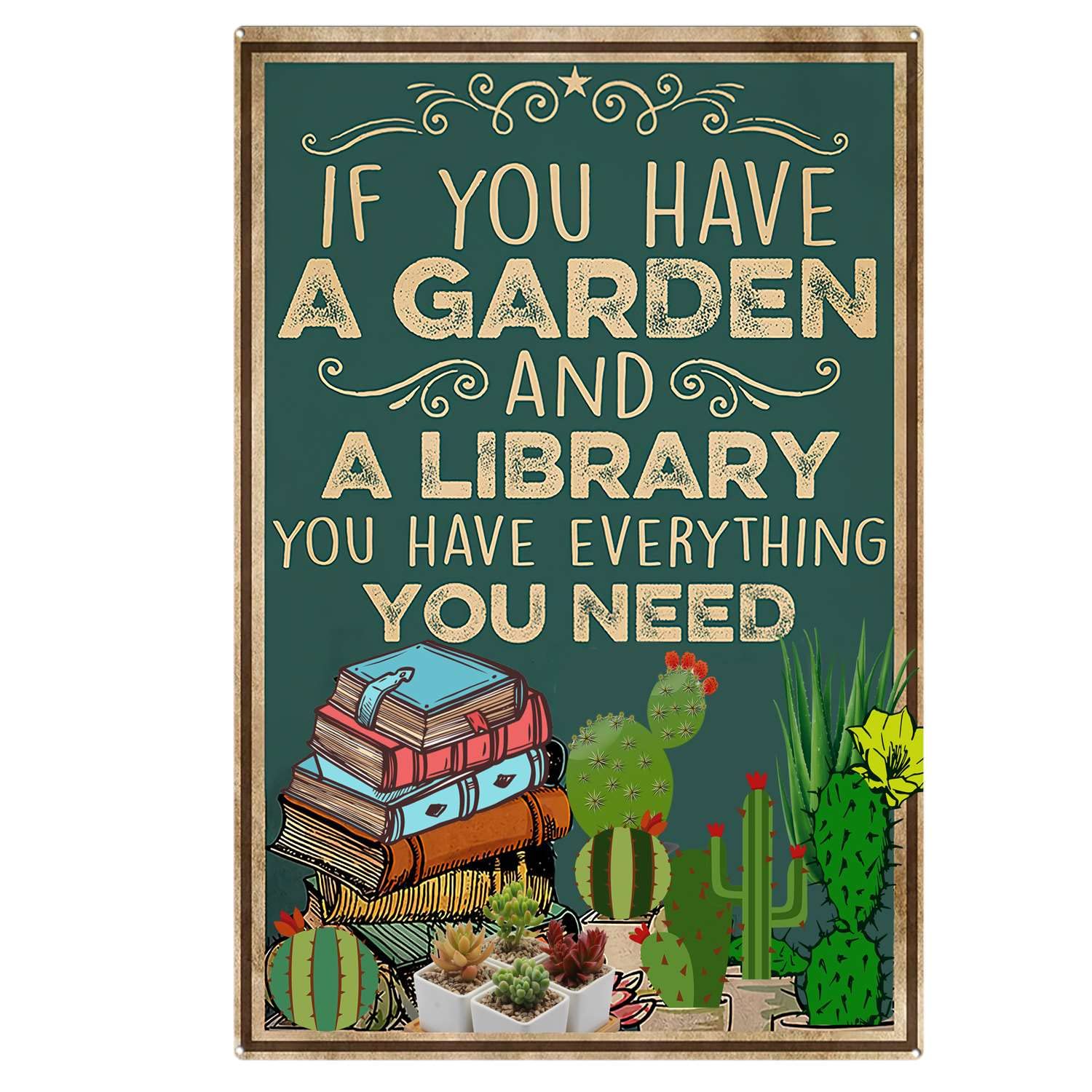 Biopracess Bathroom Funny If You Have A Garden And A Library You Have Metal Sign Retro Vintage Tin Sign Metal Poster Wall Art Decor 8x12 Inches