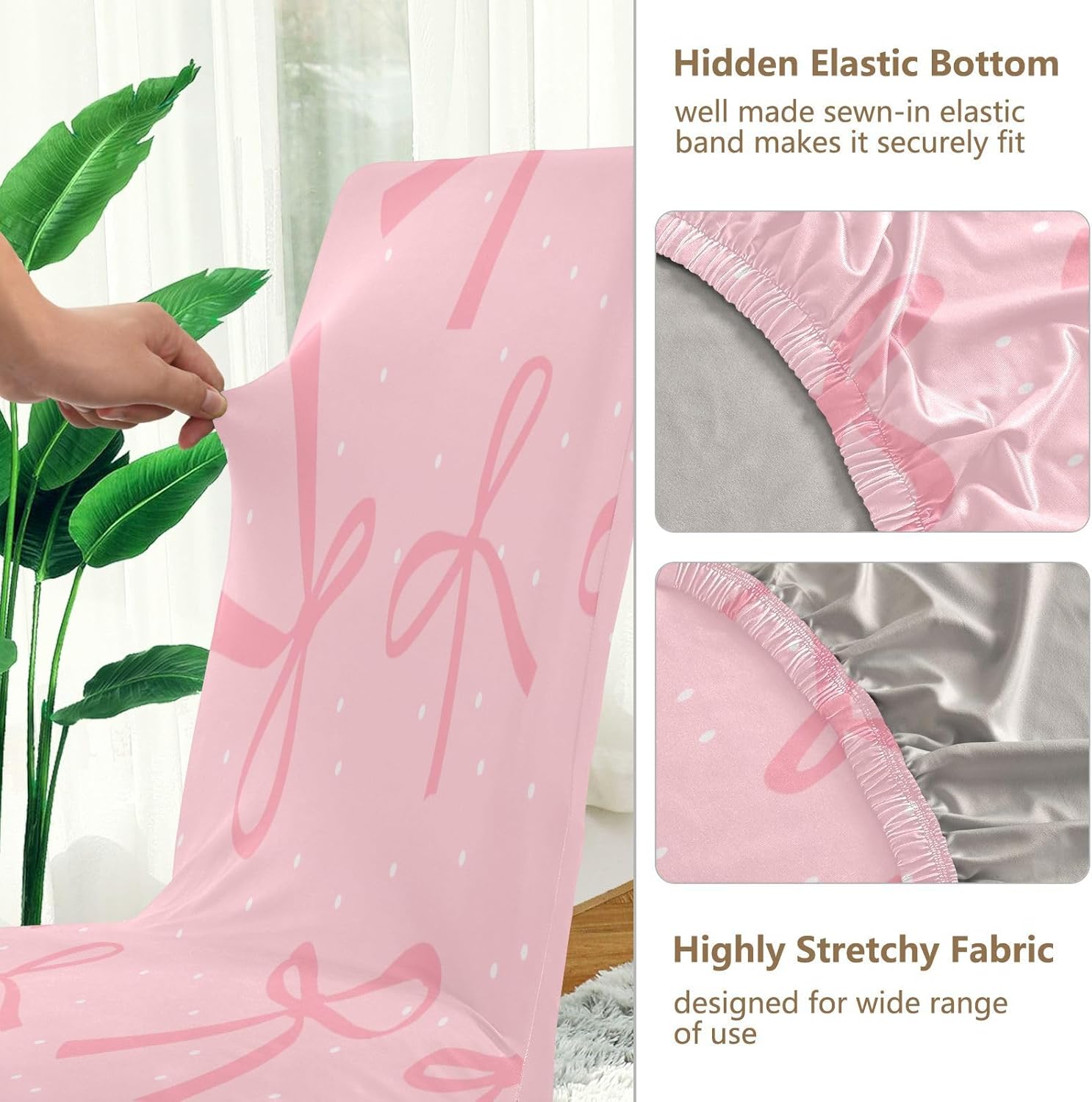 ALAZA Chair Covers for Dining Room, Bow White Dot Stretch Chair Cover Sets Chair Protector Removable Washable for Ktichen Restaurant Hotel