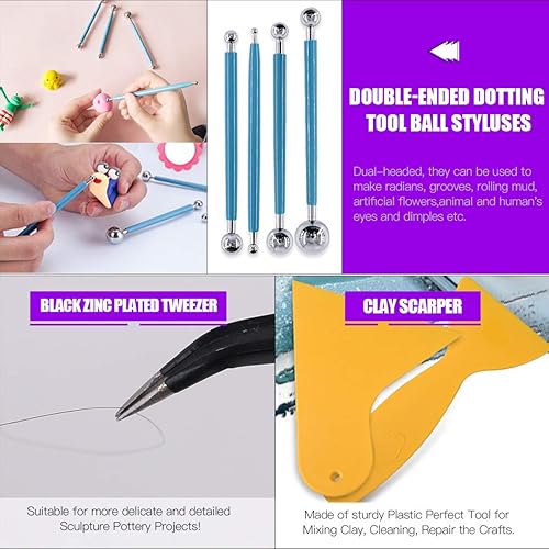 Miniatura 6 de Swpeet 24 piezas de herramientas de escultura de arcilla para modelar, cepillo de pintura, herramientas de cerámica de diseño de doble extremo,
