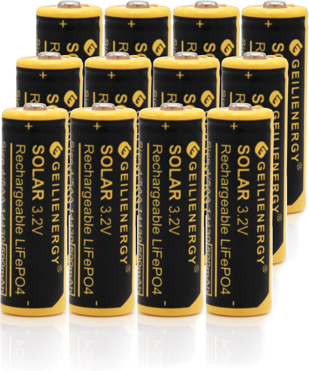 GEILIENERGY 12 Pack 4/5 AA(NOT AA Size) 14430 3.2v 500mAh LiFePO4 Lithium Rechargeable Solar Battery Pack Replacement for Outdoor Solar Lights
