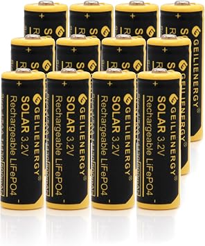 14430 Battery, 3.2V 500mAh LiFePo4 Lithium Rechargeable Solar Batteries 4/5 AA NOT AA Size Replacement for Outdoor Solar Lights 12 Pack
