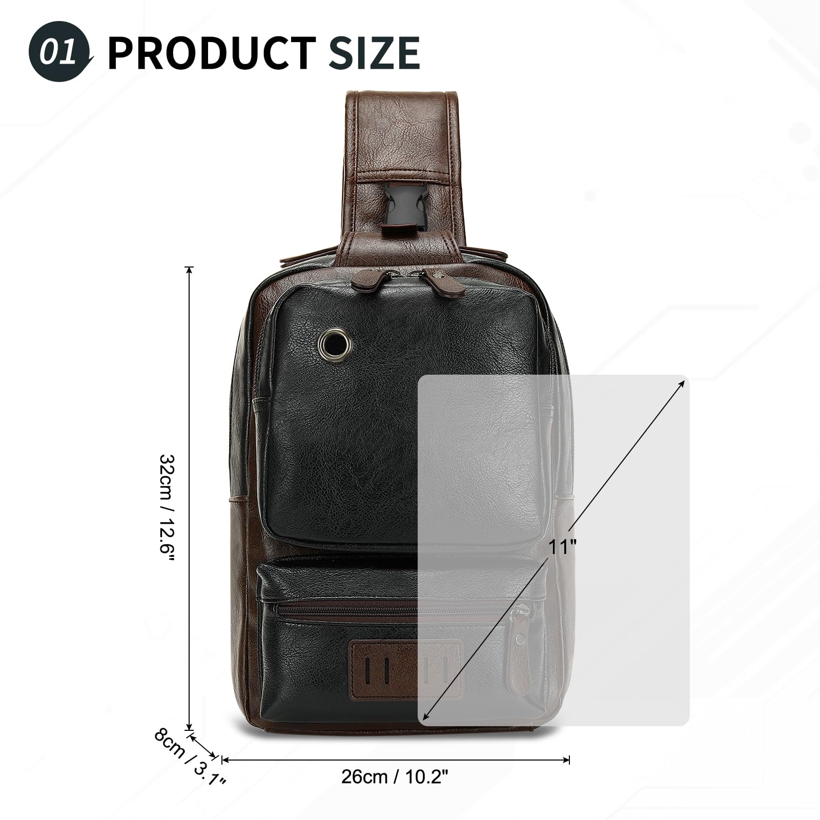 Mochila vintage de piel sintética para hombre, bolsa cruzada, correa de hombro ajustable, mochila compacta para viajes, uso diario y regalo 3