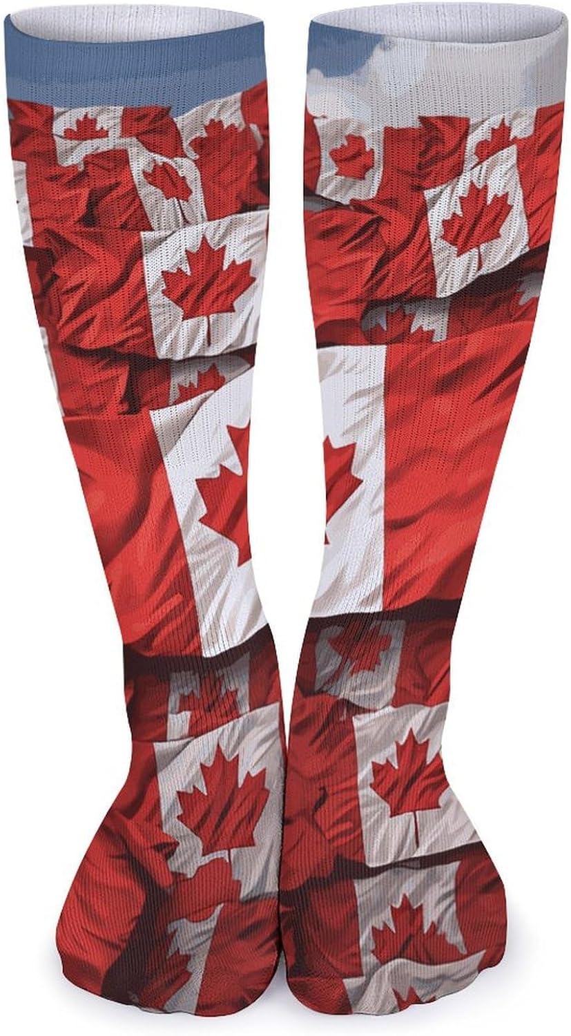 5 Pairs Knee High Socks Canadian Flag Long Tube Boot Seamless Toe