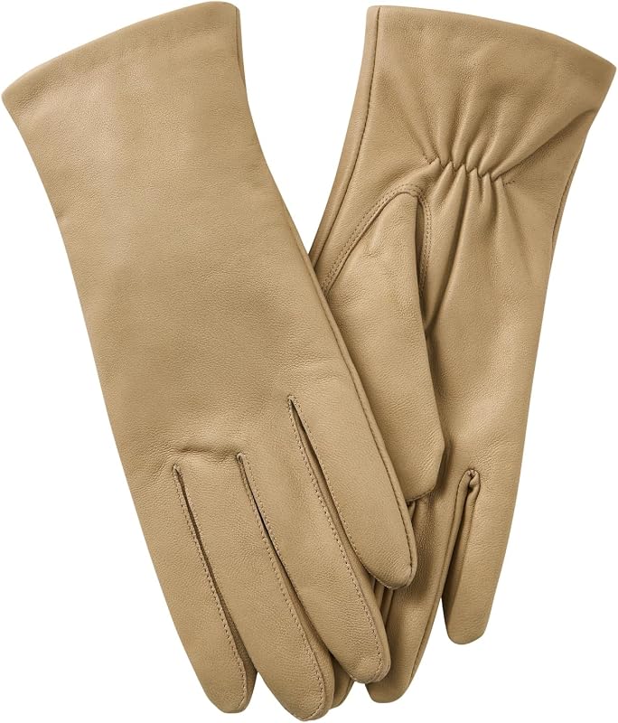 Leather Gloves for Women, Winter Driving Gloves, Lambskin Wool Lined Water Resistant