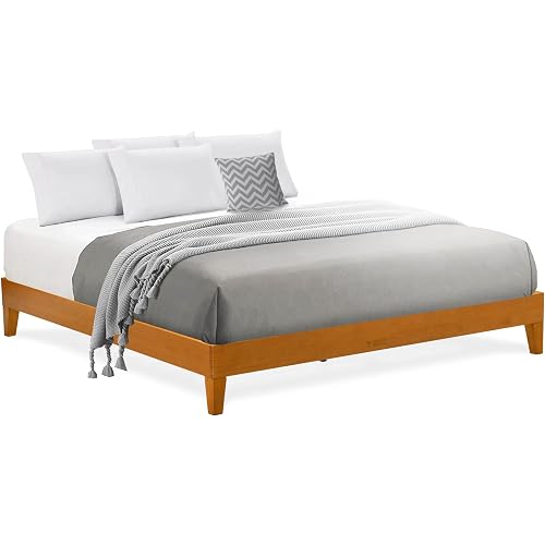 East West Furniture NVP-23-K King Size Bed Frame with 4 Hardwood Legs and 2 Extra Center Legs - Oak Finish