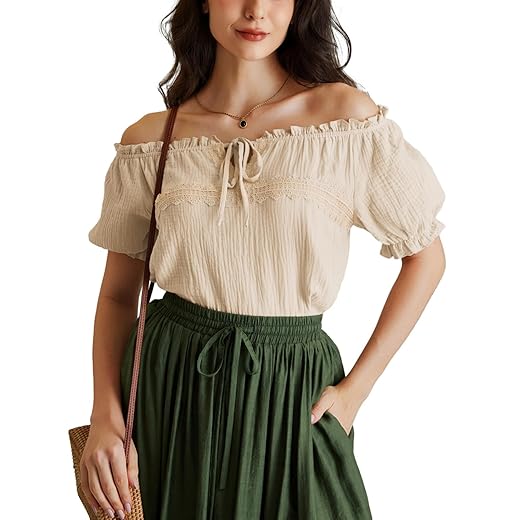 Scarlet Darkness Renaissance Shirt Women Summer Crew Neck Short Sleeve Peasant Tops