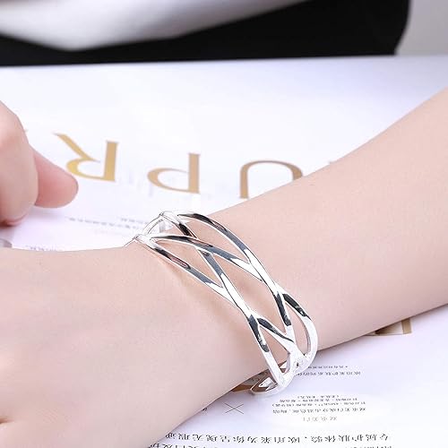 Vista 6 de JHWZAIY Brazalete de plata de ley 925 para mujer, brazalete abierto hueco para mujer