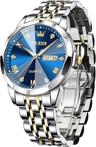 Reloj casual de acero inoxidable para hombre, de cara grande, reloj analógico de cuarzo con día y fecha, clásico resistente al agua con números