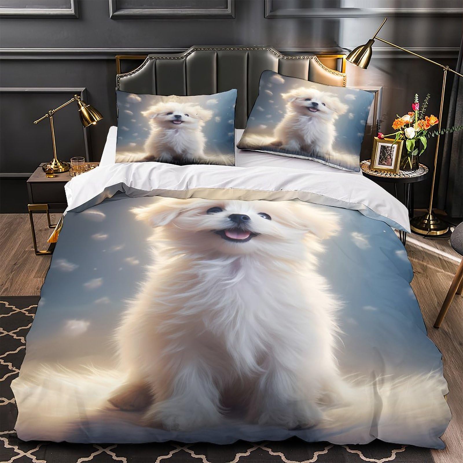 Parure de lit chiot blanc 135x200cm pour chambre d'adulte cocoon