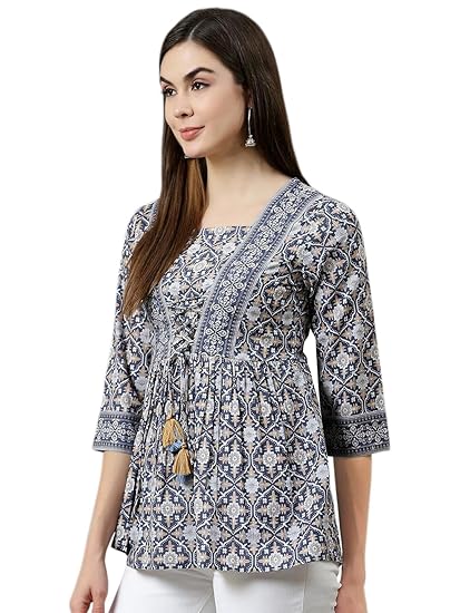 YUVVIK Women's Geometric Printed Cotton Top
