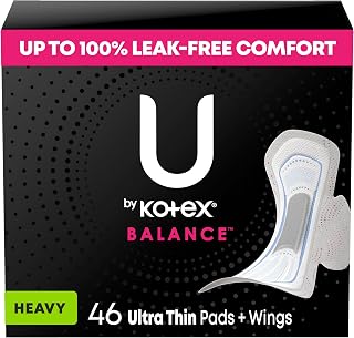 U by Kotex Balance Ultra Thin Pads with Wings, Heavy Absorbency - 2x Faster Absorb, Leak-Free Period Protection, 46 Ct