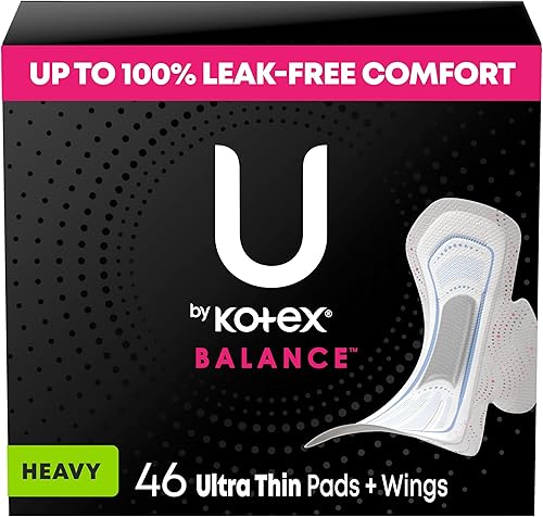 U by Kotex Balanceo - Almohadillas ultrafinas con alas, absorción pesada, 46 unidades (el embalaje puede variar)