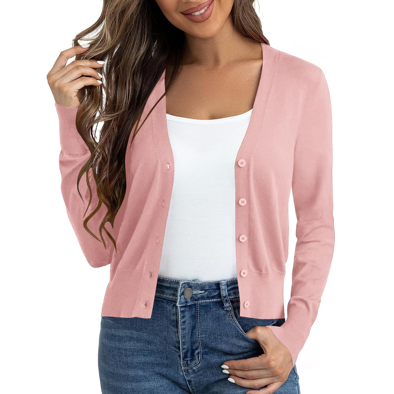 Milloud Cropped Cardigan Sweaters for Women Long Sleeve Button Down Open Front Bolero Shrugs for Dresses, S-XL