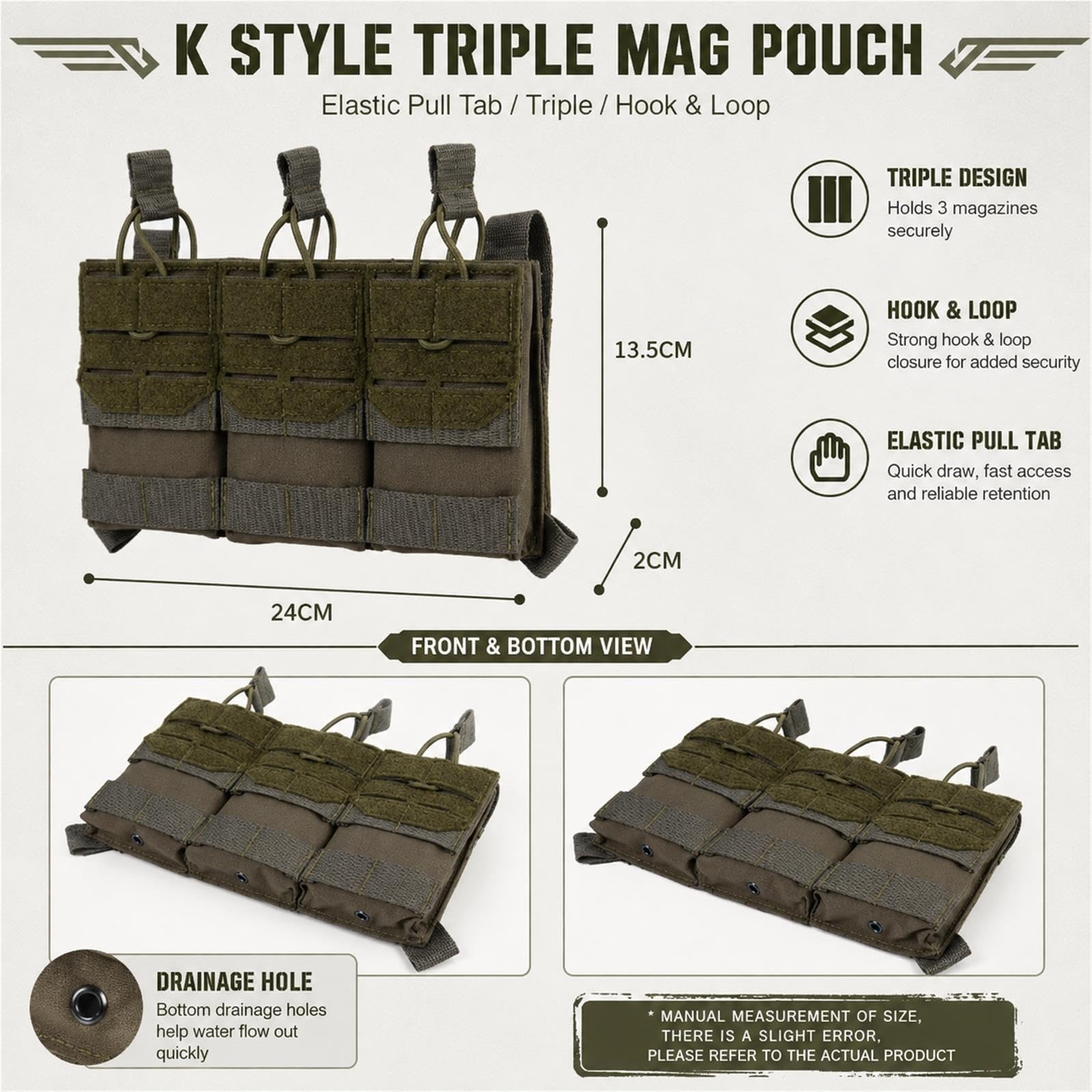 Tasca Tripla K Style for Caricatori 5.56 con Tiranti Elastici