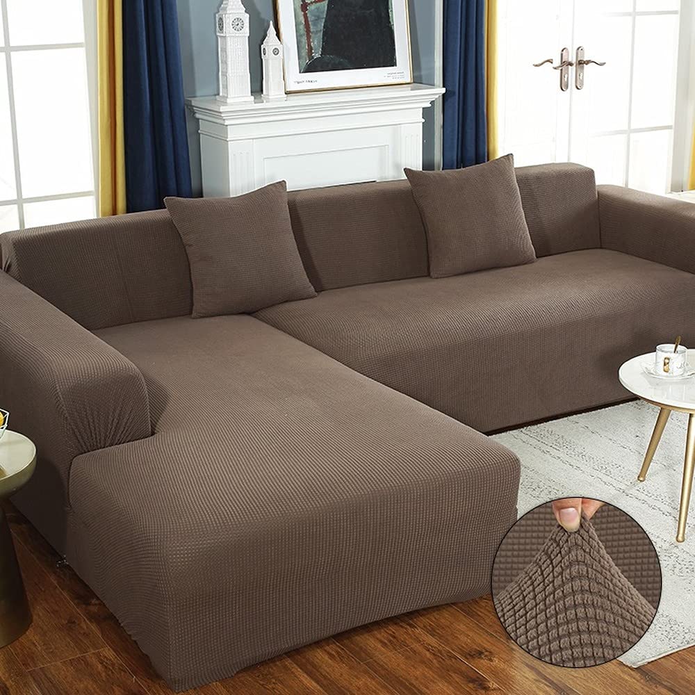 Housse canapé d'angle anti-usure | Rénovation meuble stretch jacquard épais 1 place