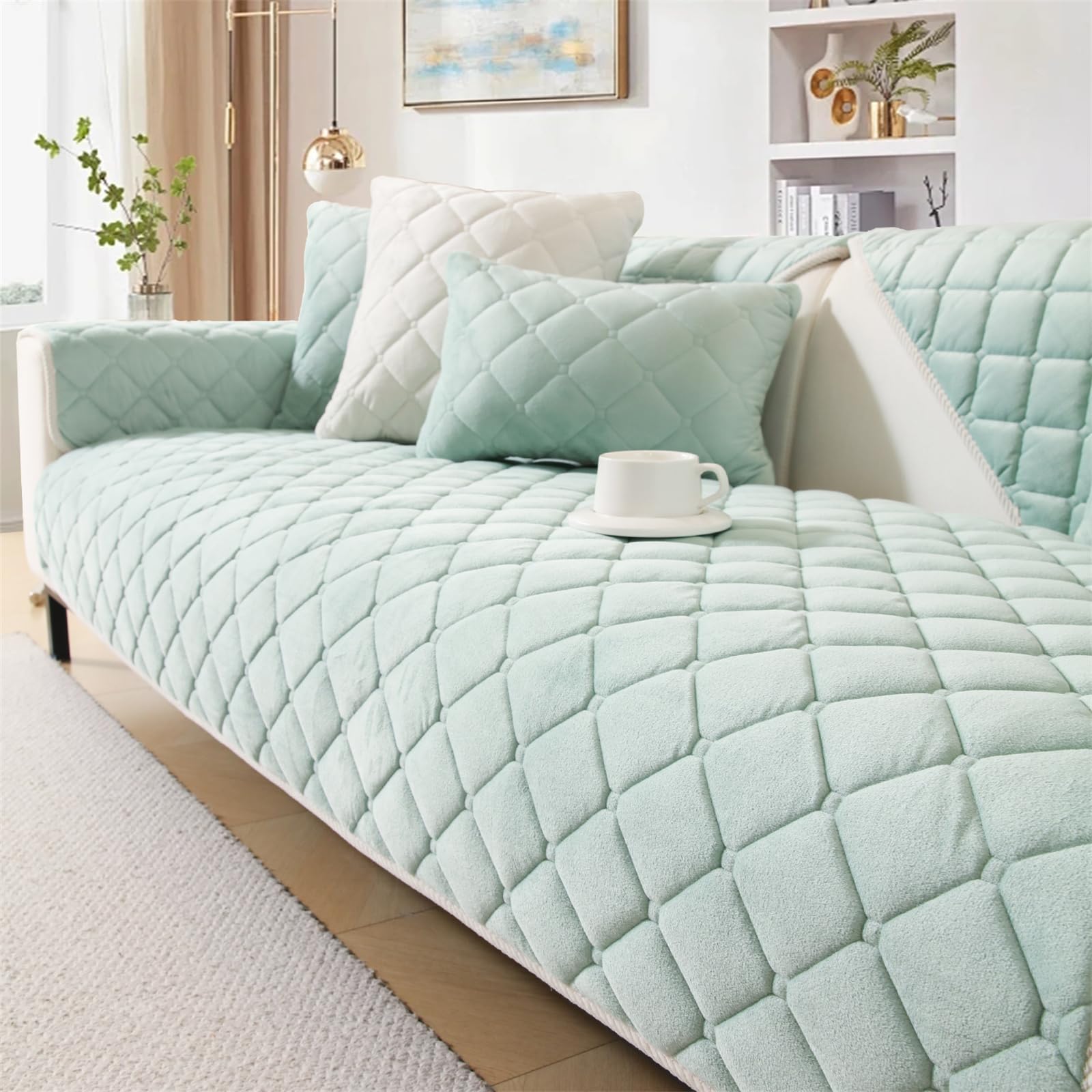 FASCINATDECO Sofa Cover 1 2 3 4 Seater Soft Milk Fleece Sofa Cushion Covers Corner Sofa Cover L Shape Non-Slip Sofa Slipcovers Sectional Couch Covers Furniture Protector (Aqua,90x180cm) — image 1